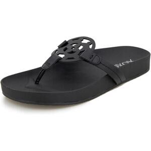 Xoxo Peace Slip On Logo Emblem Thong Flat Sandal Black Women's Size 8M NWOT